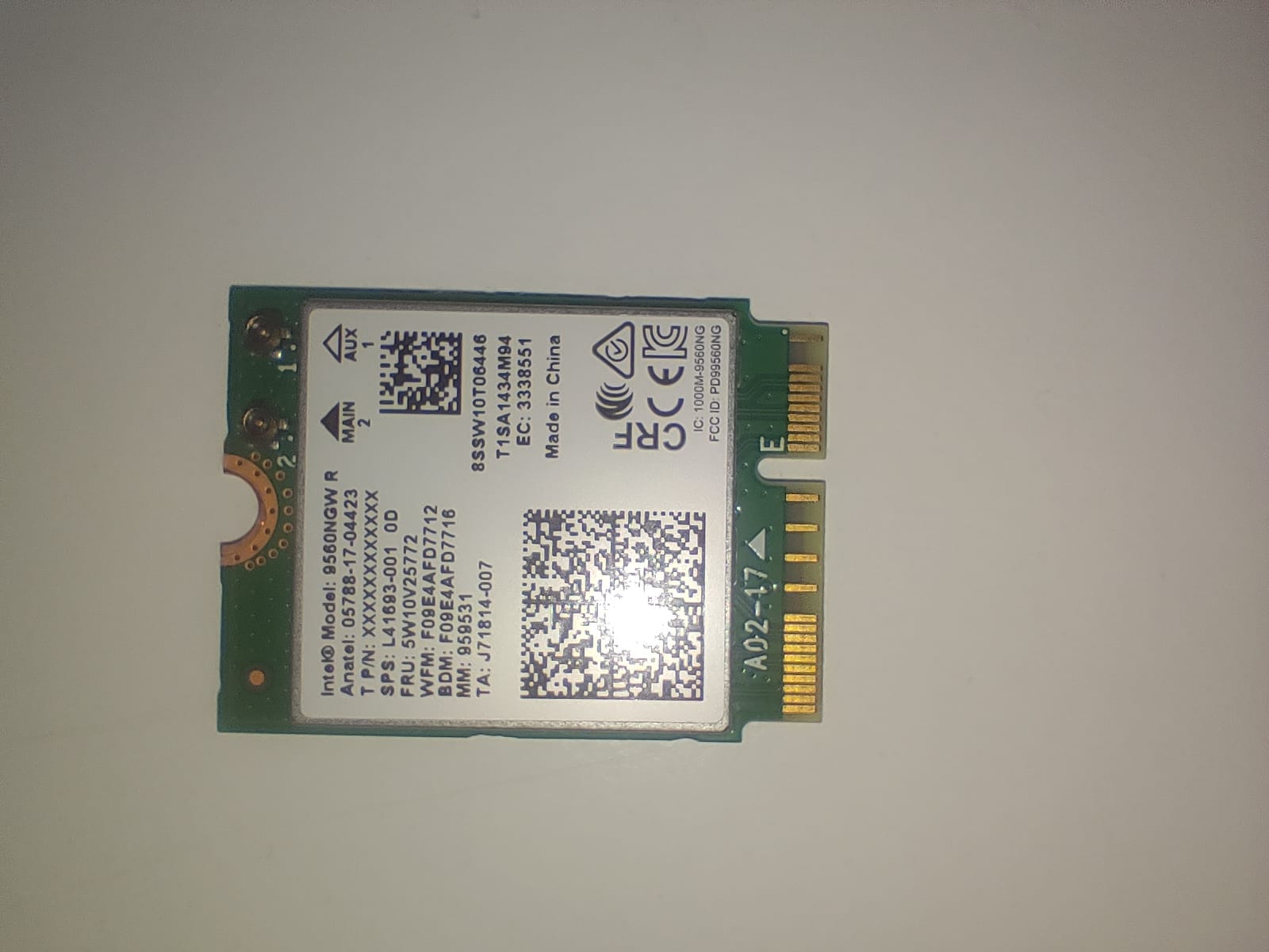 Intel Dual Band Wireless-AC 9560NGW M.2 Wi-Fi + Bluetooth Kartı