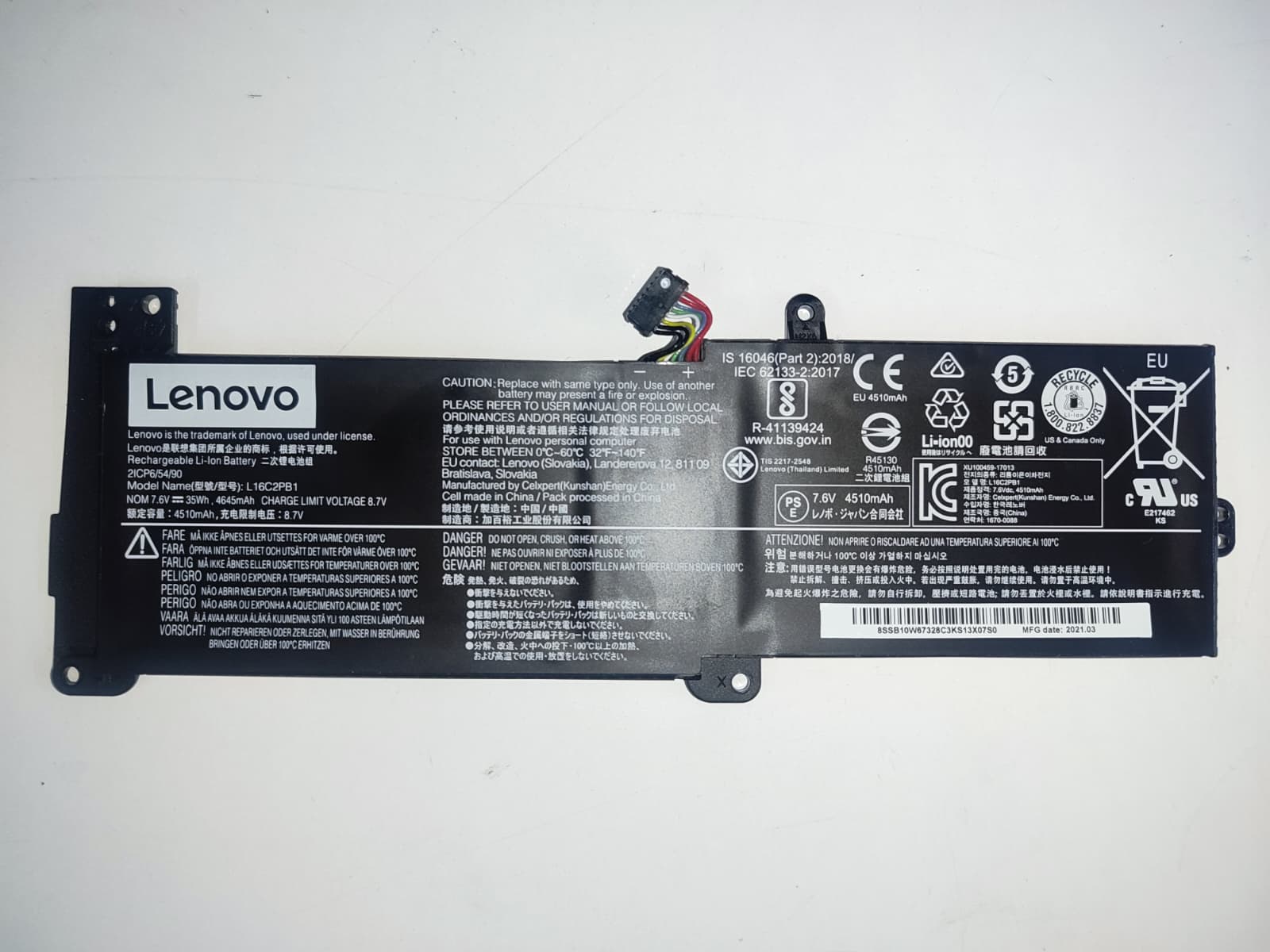 enovo L16C2PB1 Orijinal Notebook Bataryası 7.6V 4510mAh 35Wh